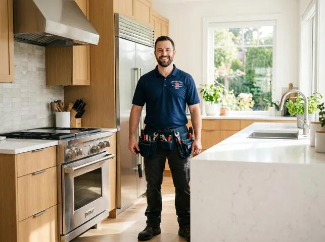 Appliance Repair Hero technician in a Alden, NY kitchen after an appliance repair
